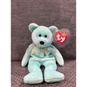 Ty Beanie Baby Ariel Light Blue Bear With Yellow & Pink Flower Embroidery